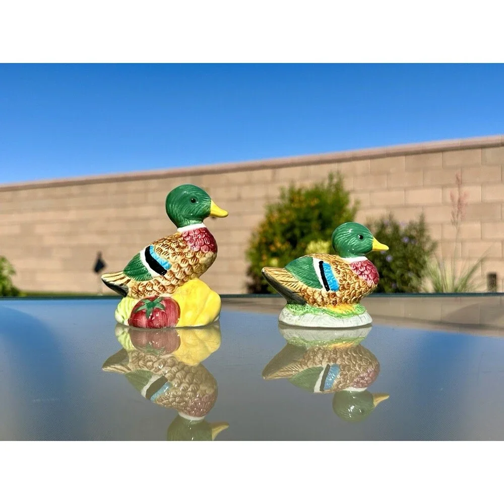 Vintage Hand Painted Mallard Duck Salt And Pepper Shaker Set